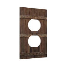 Rustic Brown Wood Barn Door 1 Gang Outlet Plate Covers Decorative Single Dupl...