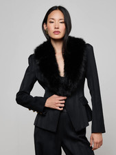 New Auth L'agence Kaisley Faux Fur Collar Blazer Black Shadow Stripe 0-12