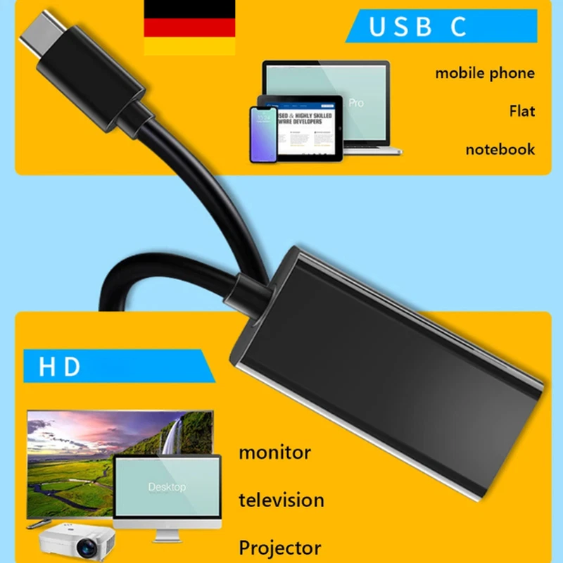 USB TYP C zu HDMI Adapter UHD 4K USB C auf HDMI Kabel Macbook Ipad Samsung uvm - Bild 3 von 4