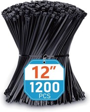Zip Ties 12 inch (1200 Pack), Black, 50lbs Tensile 12 Black 
