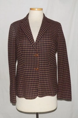 Max Mara Blazer Jacket Wool & Cashmere Plaid Check Button Front Brown/Black 12