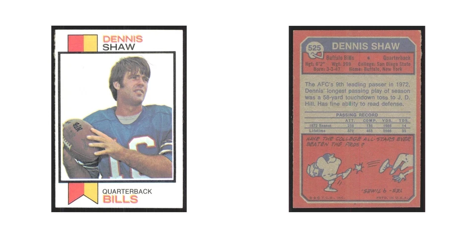 1973 Topps Dennis Shaw Bills #525 - Image 3 of 3