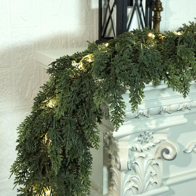 Realistic Christmas Garland with Lights-8 Lighting Modes 6FT Real Touch Lush Art