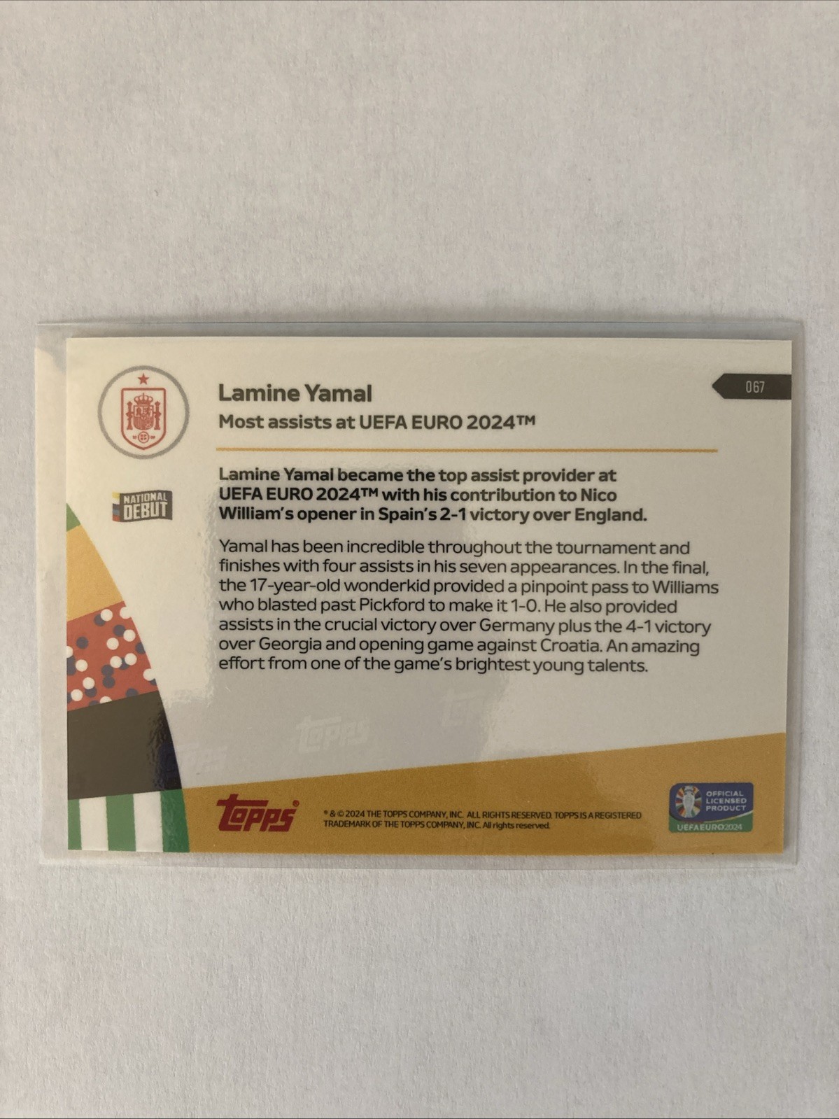 2024 Topps Now Lamine Yamal Rookie UEFA Euro #67 view 2
