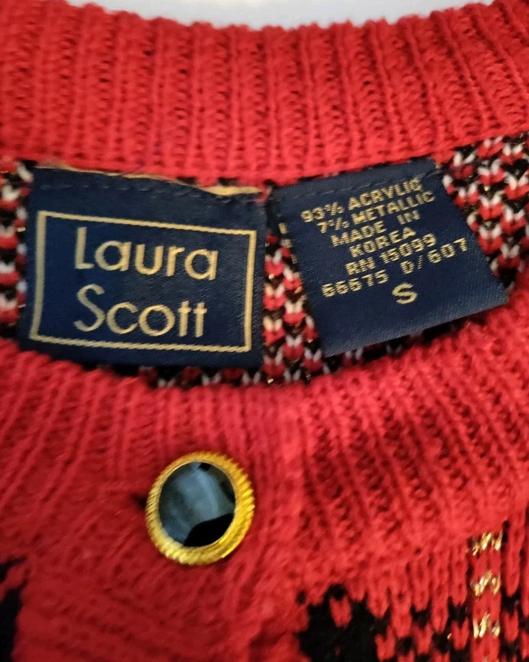 Suéter con botones Laura Scott rojo a cuadros vacaciones de Navidad bolsillos talla S usado en excelente estado Foto 3 de 4