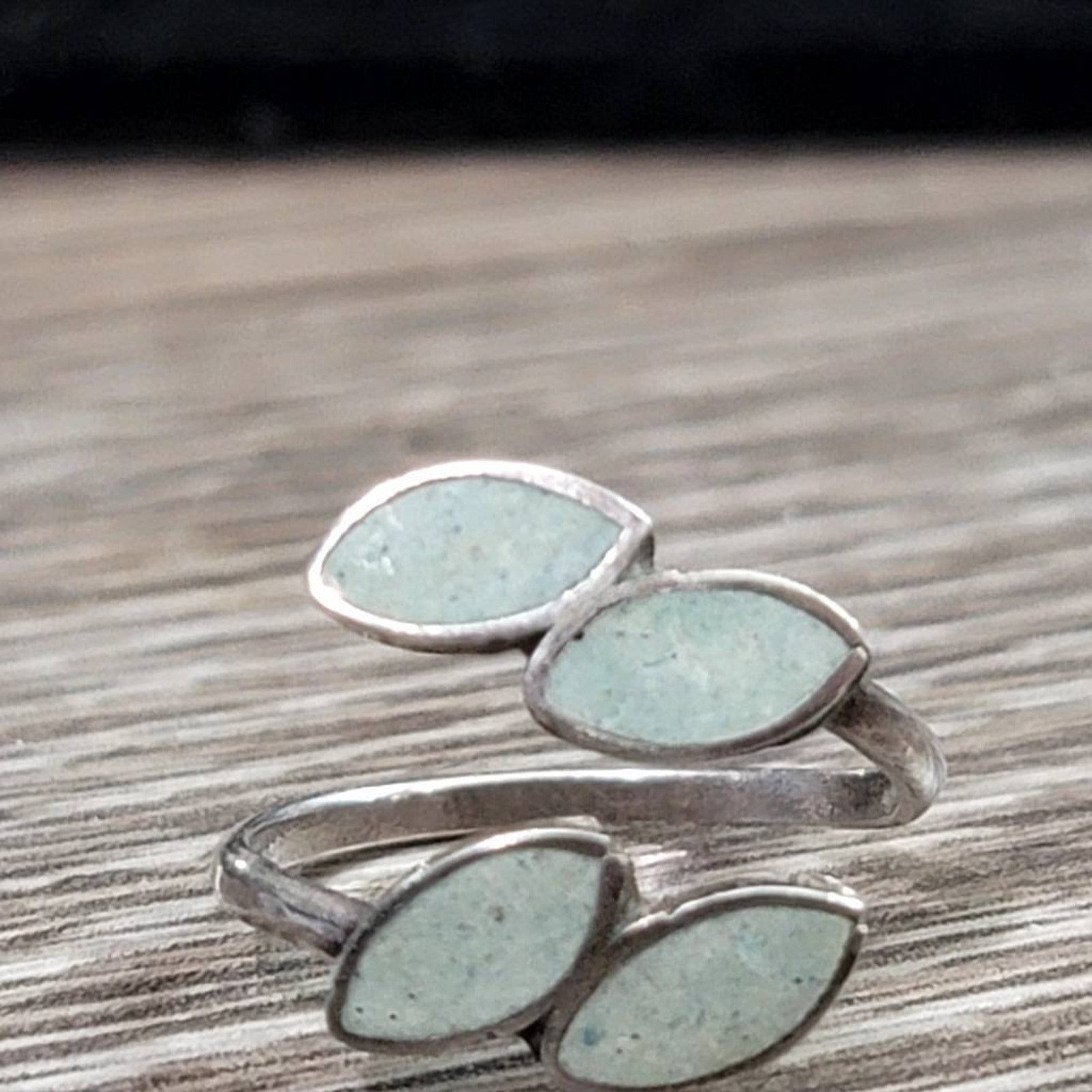 Sterling Silver Turquoise Ring Adjustable Leaf Ri… - image 6