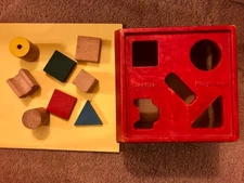 Baby Developmental toy cube 6" square 8 wooden shapes Creative Playthings VTG