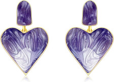 Handmade Heart Dangle Drop Earrings for Women Girls Colorful S925 Sterling Silve