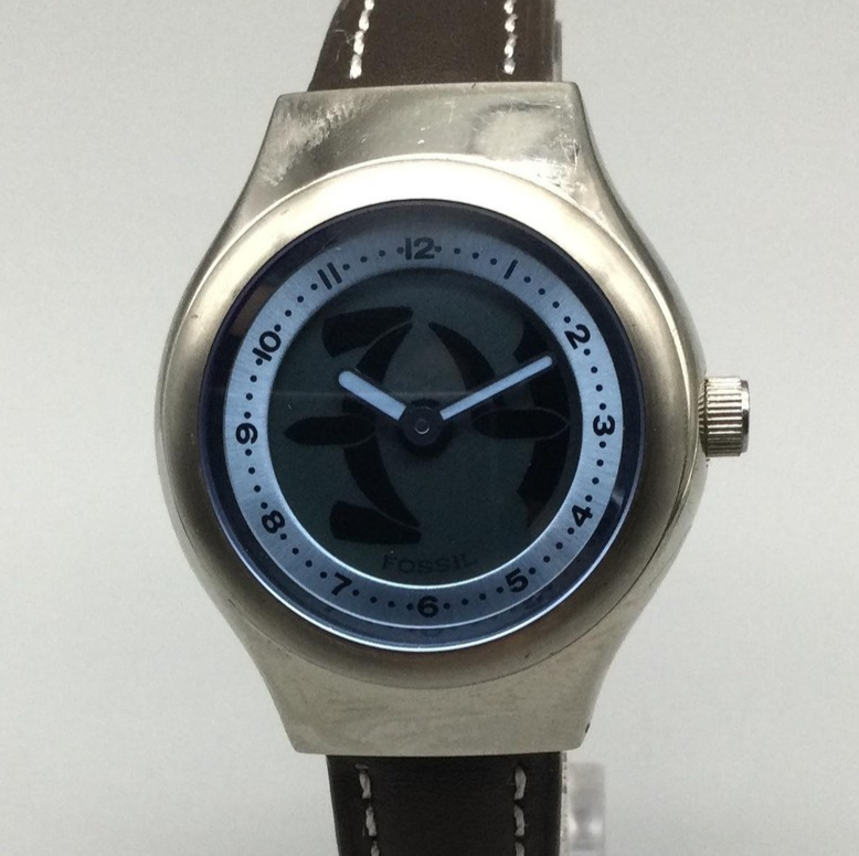 Fossil　big tic レディースsize Fossil Big Tic Watch Womens 30mm Silver Blue Animation Dial SR-780