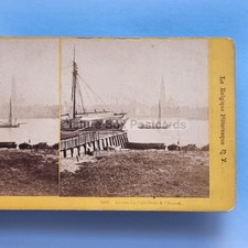 Stereoview Card 3D Real Photo C1865 Anvers Belgium Cathedral L Escaut Sail Ships