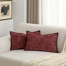Chenille Throw Pillow Covers 12x20 Inch Set of 20" x 12" Pack of 2 Burgundy