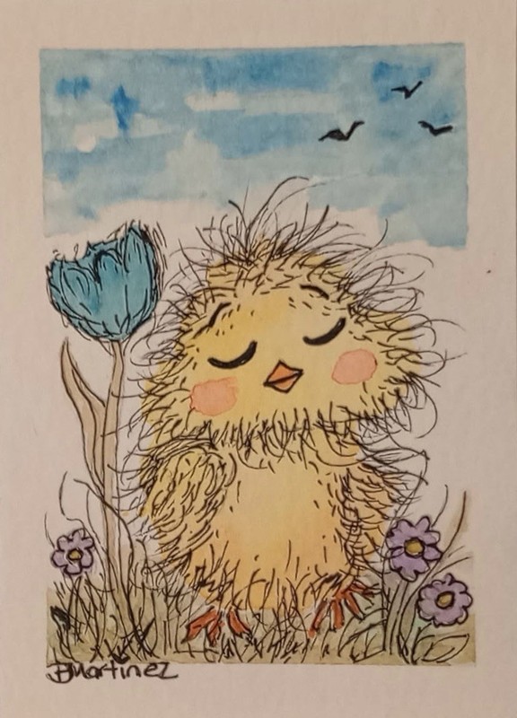 Aceo Original Painting Bird Listening To Nature “Do You Hear Anything”