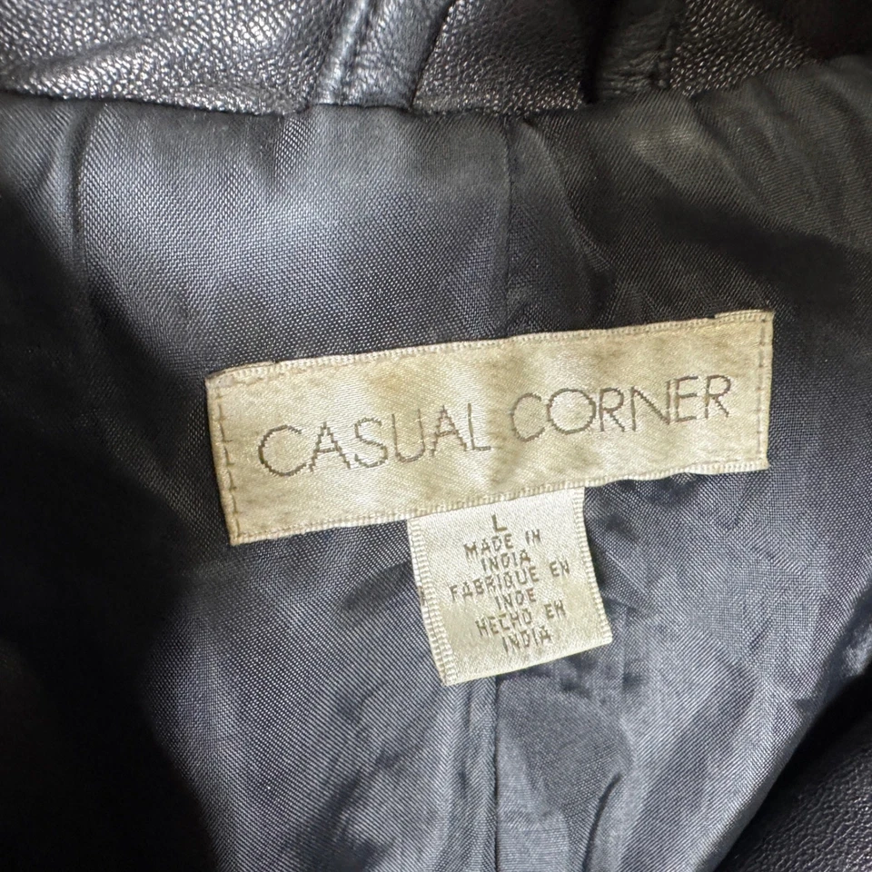 Chaqueta de Cuero Negra De Colección Para Mujer Talla L Cremallera Completa Cuero Genuino Informal Esquina Foto 3 de 4