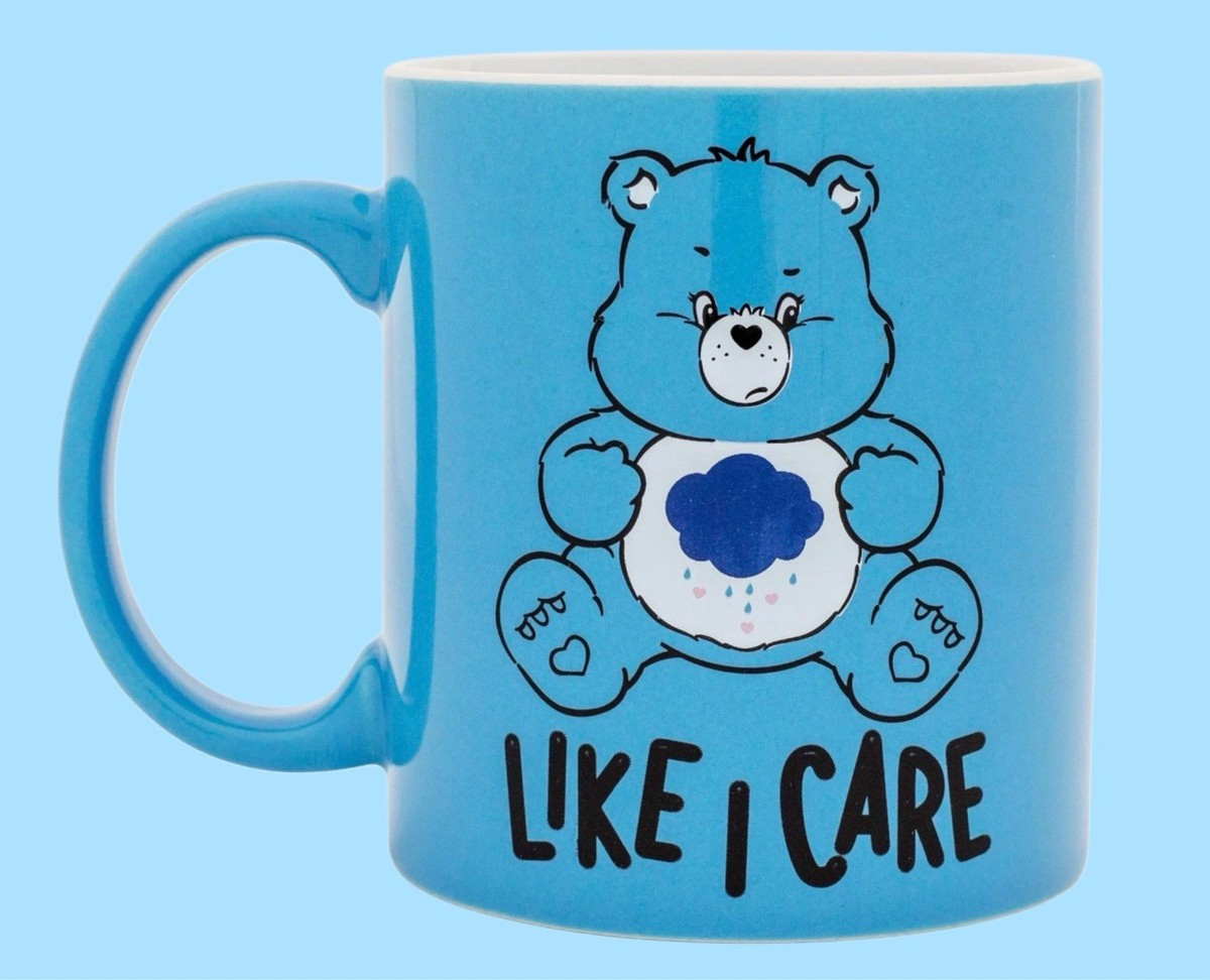 Care Bears Grumpy Bear Like I Care Blue Coffee Mug Cup Vintage Style Cute  Gift | eBay