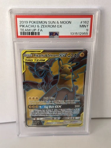 2019 POKEMON SUN & MOON TEAM UP #162 FULL ART/PIKACHU & ZEKROM GX PSA 9