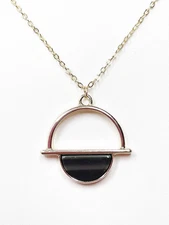 Black Semi-circle Gold Acrylic Pendant | Gold Filled | Tortoise Shell Pendant