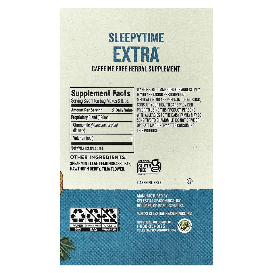 Té Wellness, Sleepytime Extra®, sin cafeína, 40 bolsitas de té, 2,5 oz (71 g) Foto 2 de 3