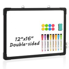 Pizarra blanca de doble cara, 30,5 x 40,6 cm, para colgar, borrable en seco