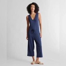 Quince French Terry Modal Jumpsuit Medium Navy Blue Cropped Wide Leg Sleeveless