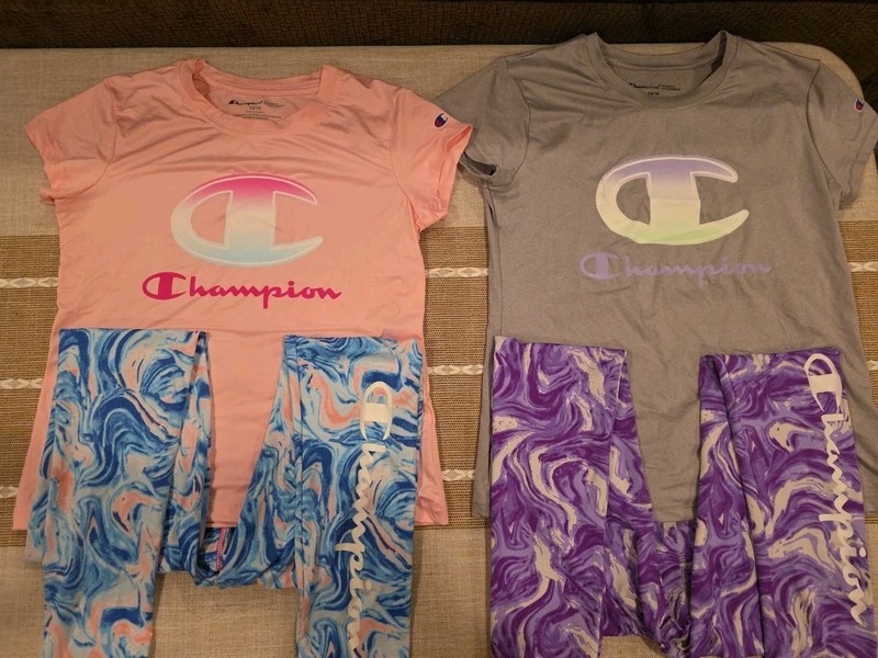 NWOT 4 pc pink purple Champion girls legging shirt set 14/16