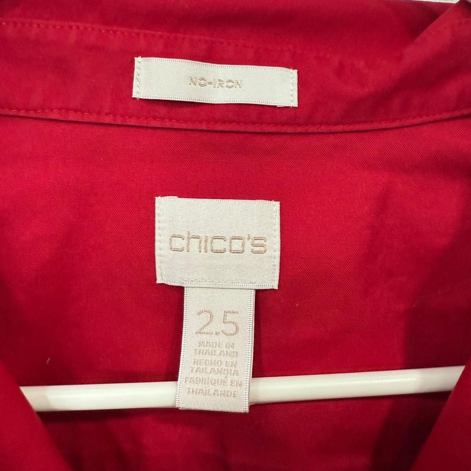Chicos 红色棉质无铁纽扣衬衫上衣,尺寸 2.5 大号 — 第 4/4 张图片