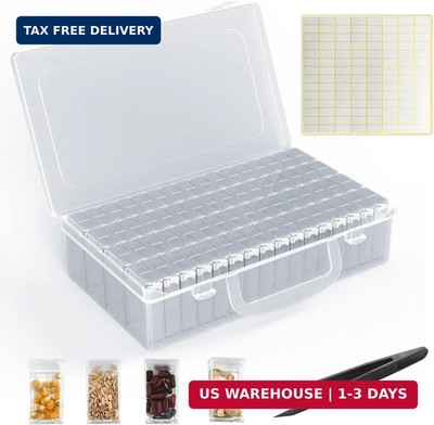 64 Solts Seed Storage Box with 112Pcs Label Sticker and a Tweezers,Diamond Paint