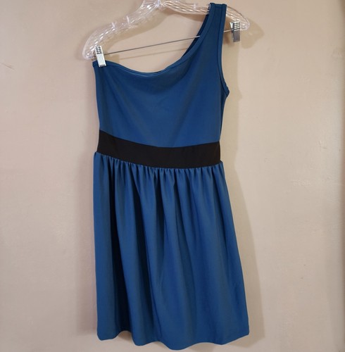 Bebop Womens One Shoulder Dress Size M Blue High Waist Pleated Stretch - 第 3/10 張圖片