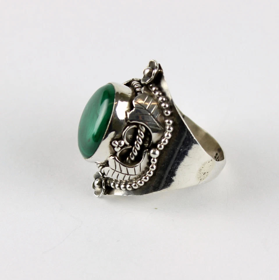 Malachite Anello 925 Argento Preziose Classico Gioiello Verde Donna Tgl 61/21 - Immagine 3 di 4