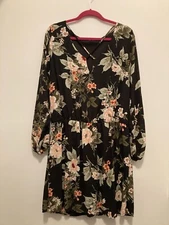 Charlotte Russe Babydoll Dress Womens 2X Black Floral Cutout Long Sleeve Flowy