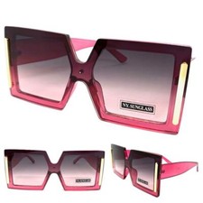 Oversized Modern Retro Style SUNGLASSES Large Square Big Fuchsia Frame Flat Lens