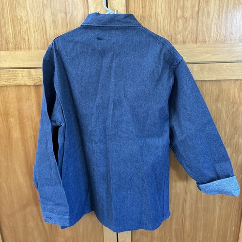 Denim Shirt Men Cotton pockets Long Sleeve Shacket Work Buttons Collar 44 Denim - Picture 8 of 8