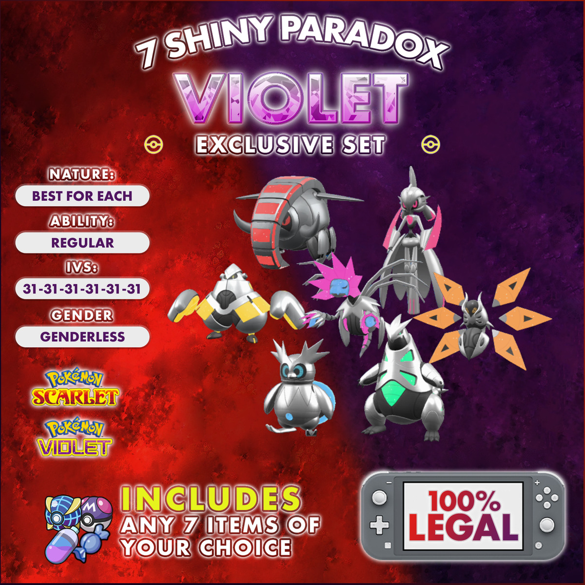 Pokemon Scarlet and Violet ✨Shiny 6IV Paradox Pokemon (ALL SCARLET  EXCLUSIVES)✨