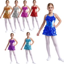 Girls Skirt Sequins Dress Hollow Back Sundress Ballerina Dress Up V Neck Jazz