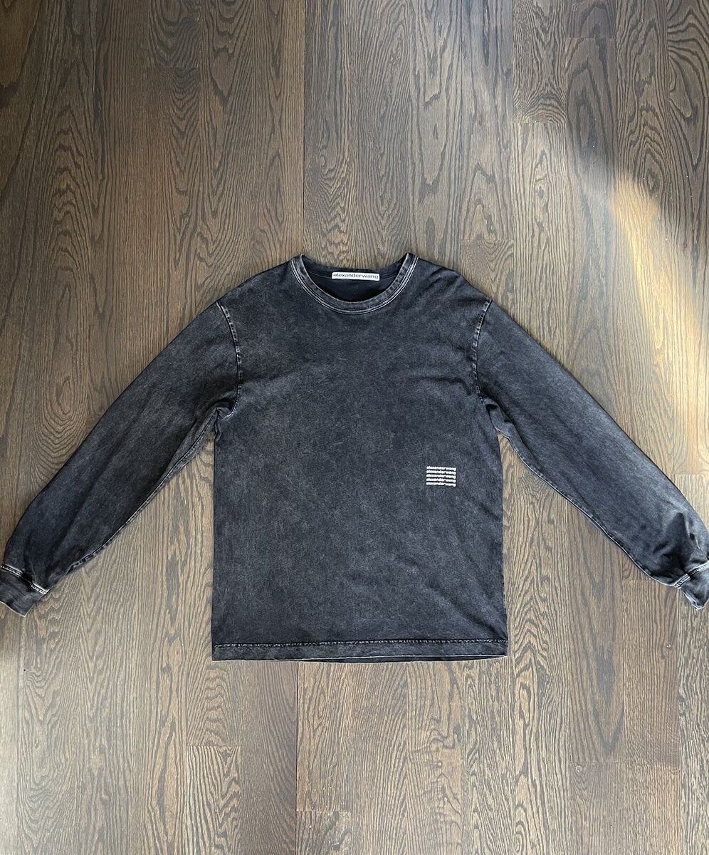 Alexander Wang Men Long Sleeve T Shirt Acid Wash Black Alexander Wang Men Long Sleeve T Shirt Acid Wash Black