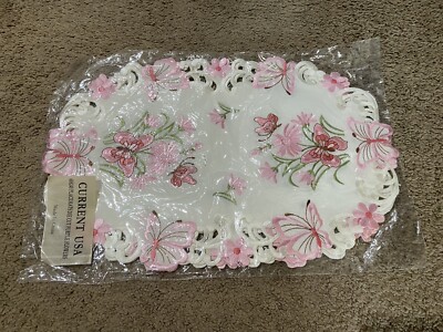 Current USA Pink Die Cut Butterfly Flowers Set Of 4 Placemats 17.5  X 11.5 