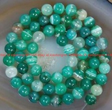 Natural 8/10/12mm Green Stripe Agate Onyx Gems Round Loose Beads 15" Strand