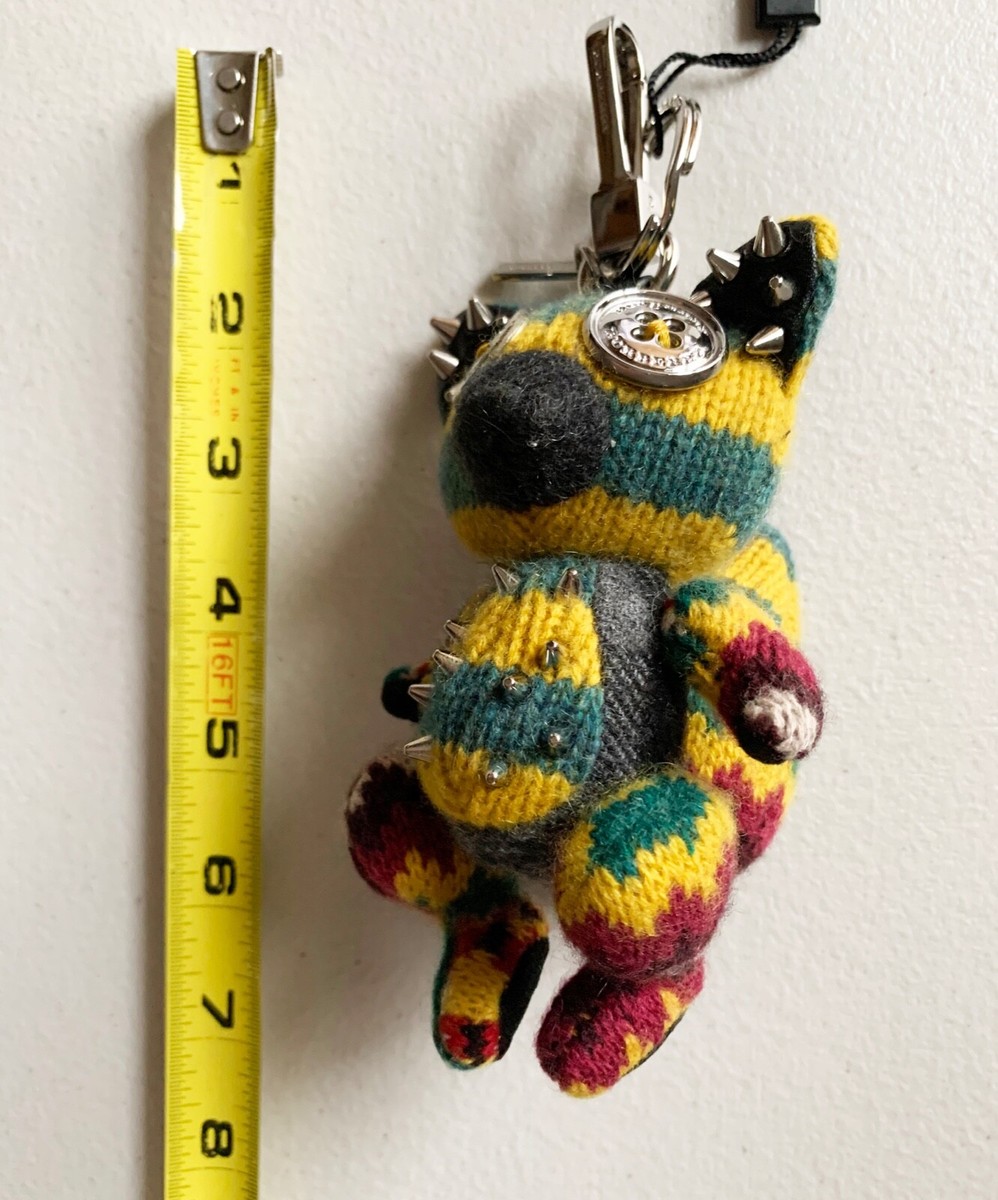 $395 Burberry Dave The Fox Studded Cashmere Bag Charm