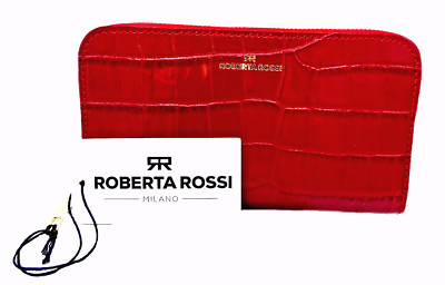 ROBERTA ROSSI MILANO: DEEP RED ''ALLIGATOR'' LEATHER LARGE WALLET. ORG$200 SALE$99
