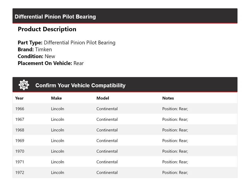 Задний подшипник пилота дифференциала шестерни Lincoln Continental 1966-1972 годов выпуска Timken - Изображение 2 из 4
