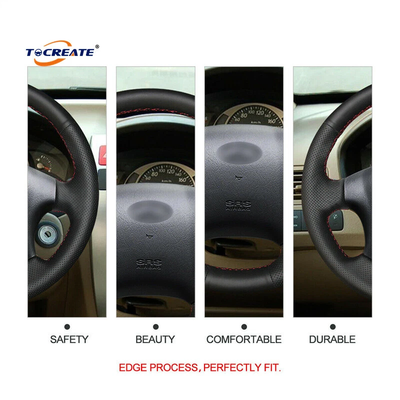 Cubierta de volante de cuero genuino negro para Hyundai Tucson 2005-2009 #Q017 Foto 3 de 4