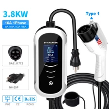 Portable EV Charger EV Car Charging Cable 10/13/16Amp Level 1&2 NEMA 6-20P/5-15P