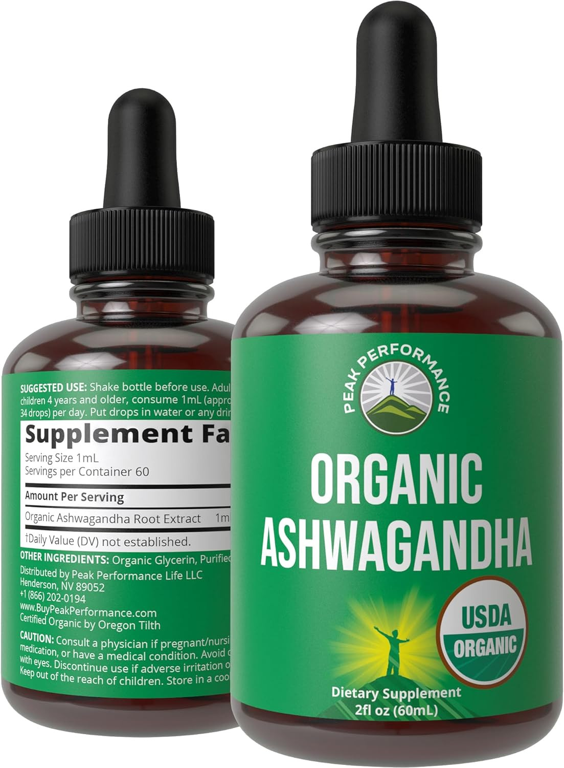 Ashwagandha Liquid Drops. USDA Organic Vegan Supplement. Extra Strength Ashwagan