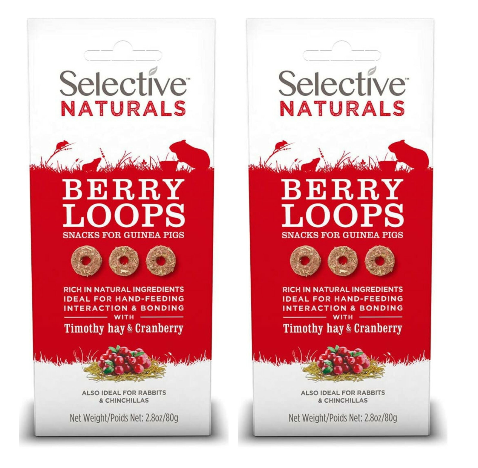 2X SELECTIVE NATURALS BERRY LOOPS SMALL ANIMAL TIMOTHY HAY & CRANBERRY TREAT 80G
