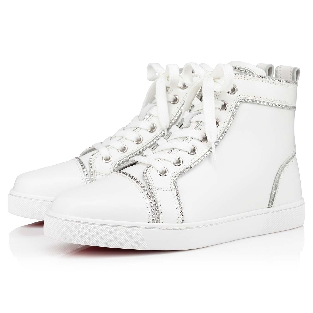 Christian Louboutin Louis Bordo Strass White Leather Flat High Top