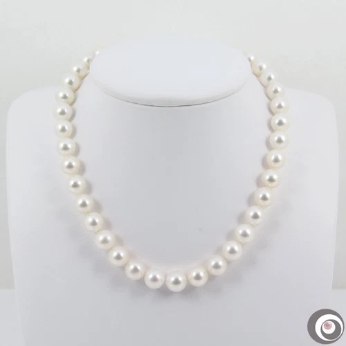 Large 8.8-9.6mm Genuine Round WHITE Cultured Pearl Necklace - 17.5 Inches #FN122