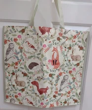 Woodland Creatures Large Reusable Shopping Bag TJ Maxx Fox Owls Rabbits Squirrel