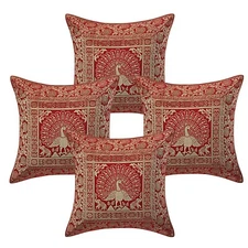Red Cushion Cover Brocade Jacquard Gypsy Boho Tribal Ethnic Hippie Pillow