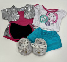 Build A Bear Clothes Girls Sequins Shirt Shorts Sketchers Shoes Lot