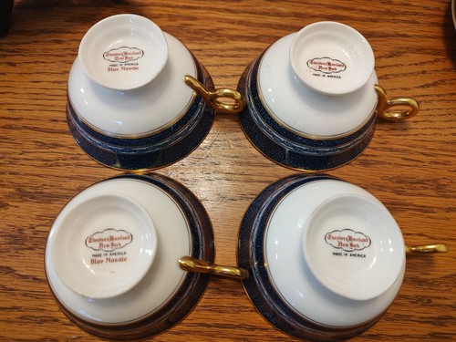 4 Sets Theodore Havilland Blue Mosaic Coffee Cups And Saucers - Picture 7 of 7