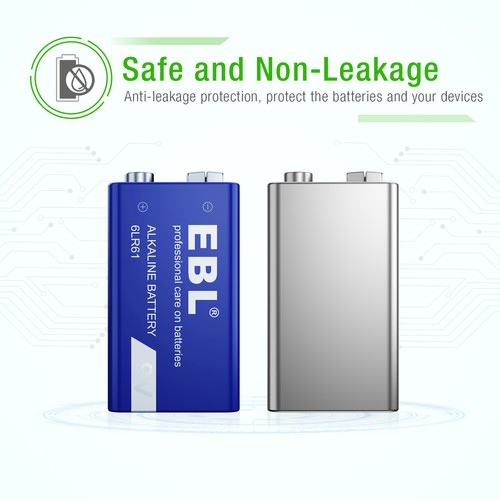 2x EBL 9V 6LR61 Alkaline Battery 9 Volt Batteries Ultra Long Lasting Leak Proof - Bild 5 von 9